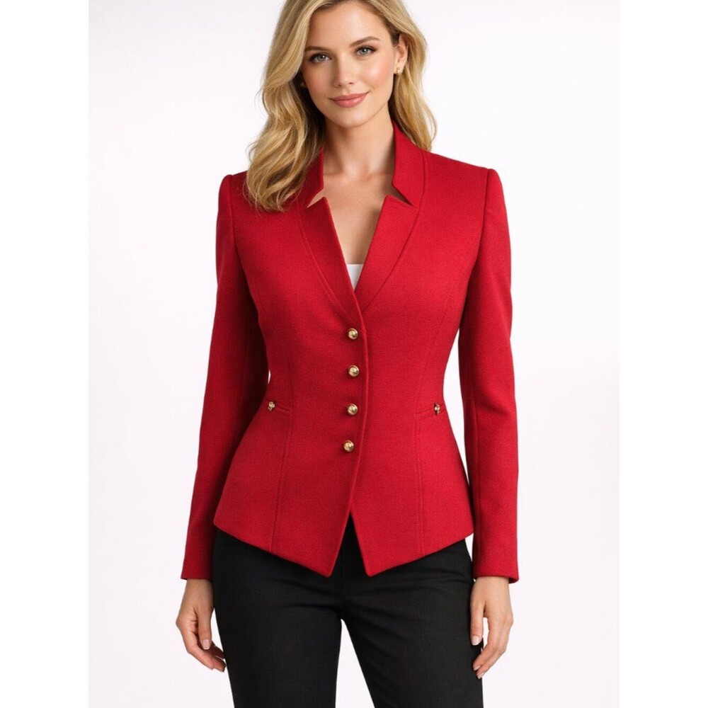 Tahari ASL Jacket Size 12P Red Tailored Button-Front NWOT